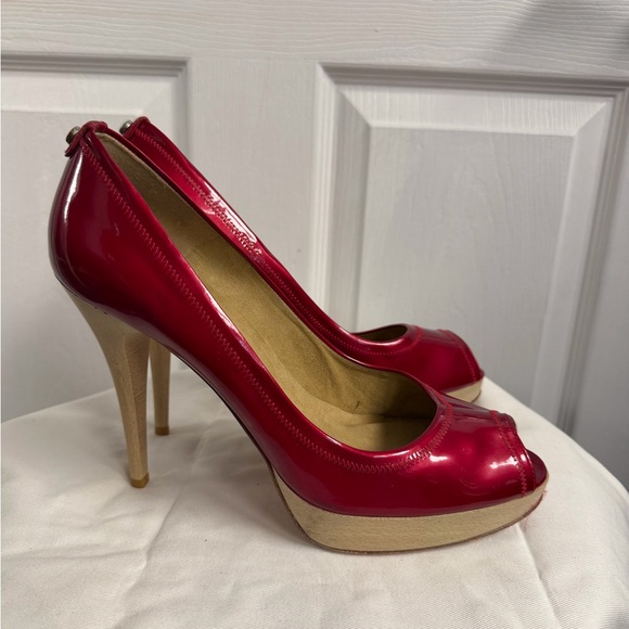 Stuart Weitzman Shoes - Stuart Weitzman Red Patent Peep-Toe Heels